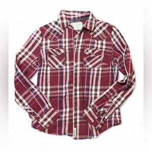 Vintage Aeropostale red flannel cotton long-sleeve western snap shirt.